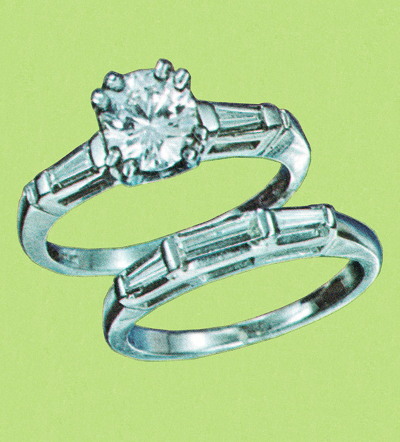 Vintage Drawing - Diamond rings #1 by CSA Images