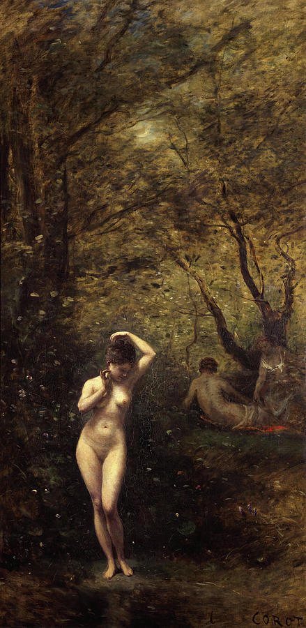 Deer Painting - Diana Bathing, The Fountain #1 by Jean-Baptiste-Camille Corot