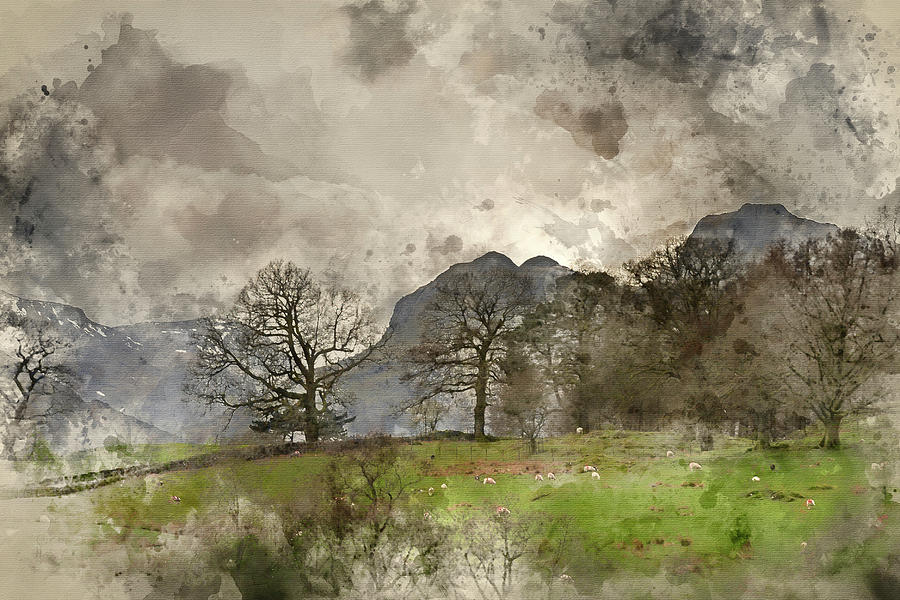 Digital watercolour painting of Moody landscape image of Loughri 1 Photograph by Matthew Gibson