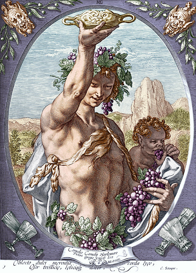 bacchus god of wine drawing
