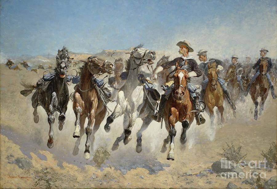 Frederic Remington Painting - Dismounted: The Fourth Troopers Moving The Led Horses, 1890 by Frederic Remington