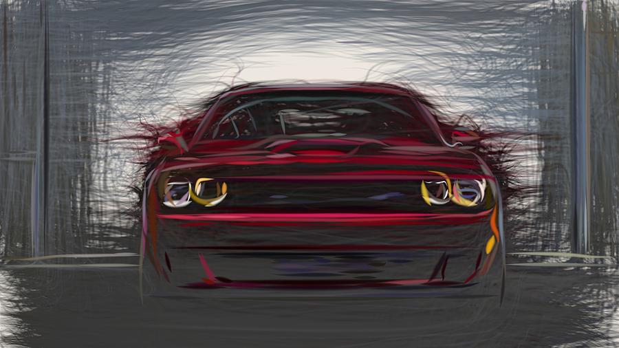 Dodge Challenger Srt Hellcat Widebody Drawing Digital Art By Carstoon ...