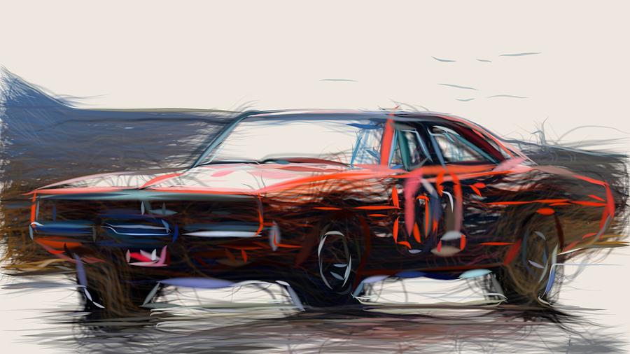 Dodge Charger General Lee Draw Digital Art by CarsToon Concept - Fine ...