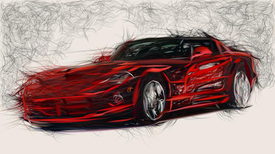 Dodge Viper Roadster Draw #1 Digital Art by CarsToon Concept