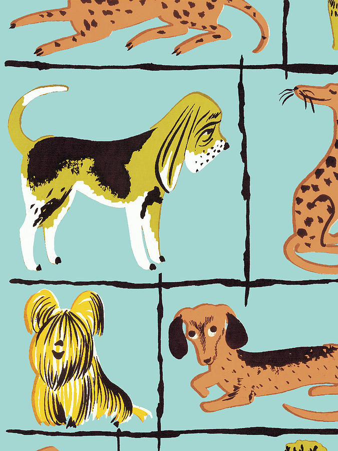 Vintage Drawing - Dog pattern #1 by CSA Images