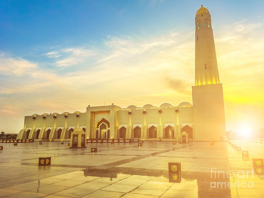 Doha Grand Mosque sunset #1 Photograph by Benny Marty