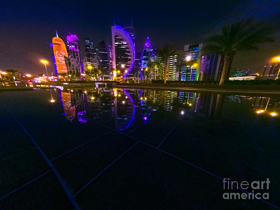 Doha skyline night #1 Photograph by Benny Marty