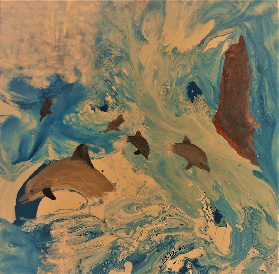 Dolphins Playing #2 Painting by David MINTZ