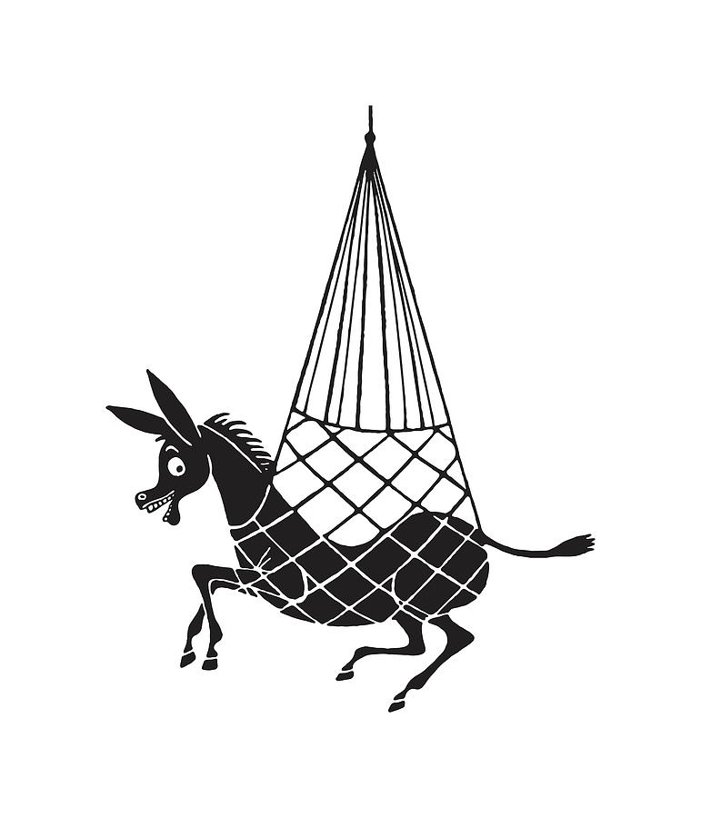 Black And White Drawing - Donkey Caught in Net #1 by CSA Images
