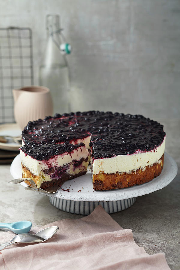 Double Cheesecake With Blueberries #1 Photograph by Ulrike Holsten / Stockfood Studios