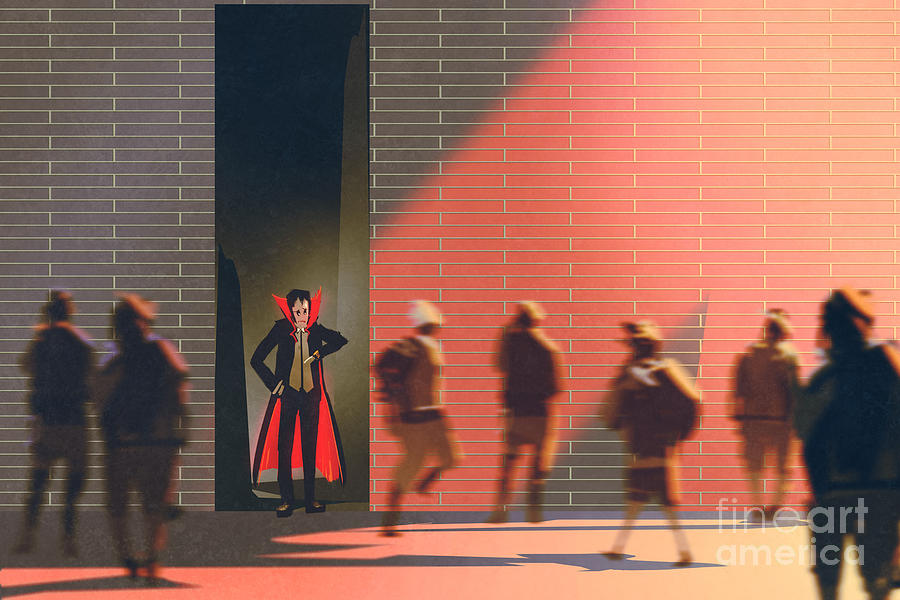 Halloween Digital Art - Dracula Hiding In Narrow Alley by Tithi Luadthong