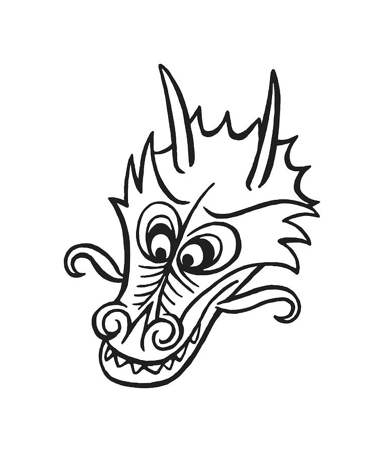 chinese dragon head black and white