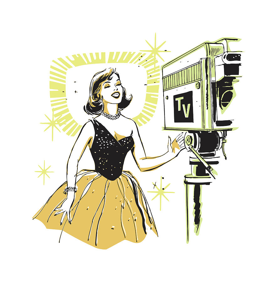 Music Drawing - Dressed Up Woman Operating TV Camera #1 by CSA Images