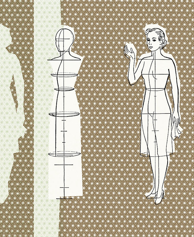 Vintage Drawing - Dressmaking form #1 by CSA Images