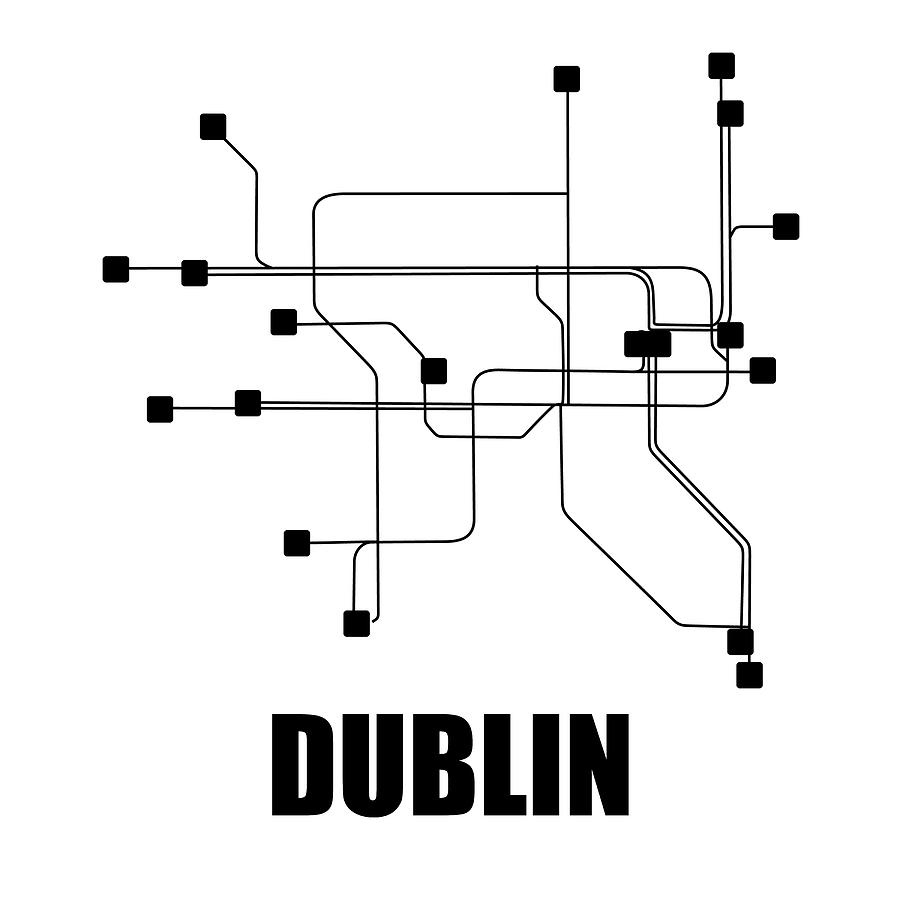 Dublin Digital Art - Dublin White Subway Map by Naxart Studio Dublin Digital Art - Dublin White Subway Map by Naxart Studio