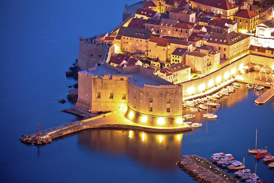 Dubrovnik harbor and strong defense walls aerial view #1 Photograph by Brch Photography