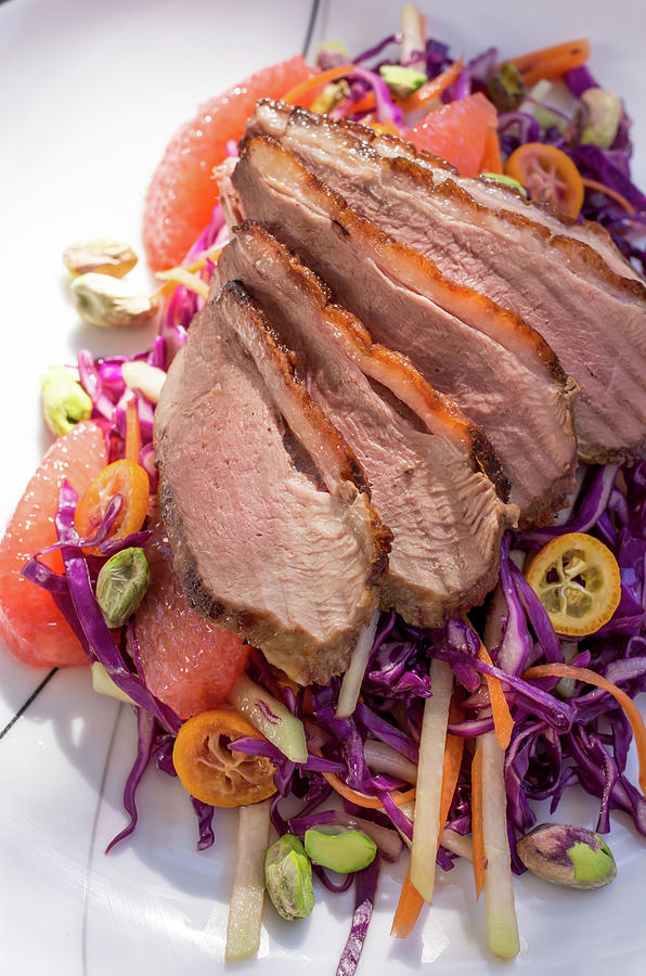 Duck Breast With Red Cabbage Salad #1 Photograph by Katya Lyukum