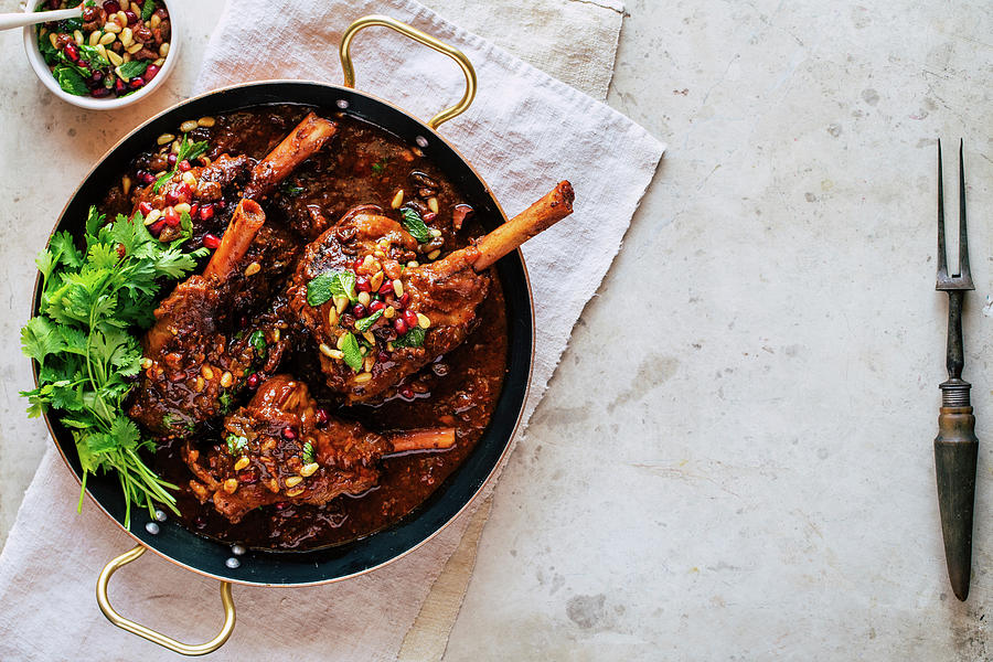 Dukkah-roasted Lamb Shanks With Pine Nuts And Sultana Salsa #1 Photograph by Great Stock!