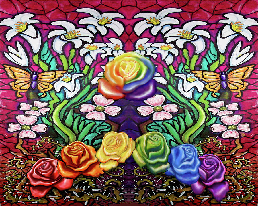 Easter Banner with Rainbow Roses Digital Art by Kevin Middleton