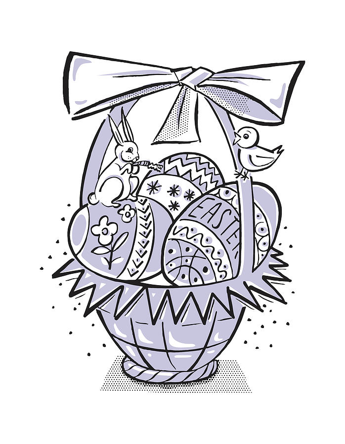 Easter Drawing - Easter Basket with Eggs and Ribbon #1 by CSA Images