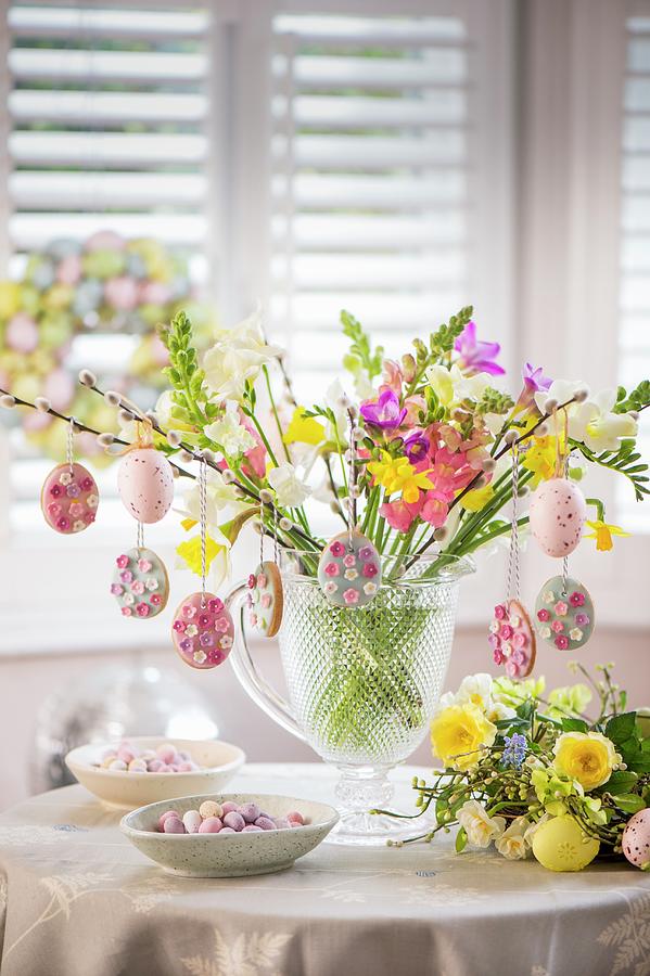 Easter Biscuits Hanging From Spring Twigs #1 Photograph by Winfried Heinze