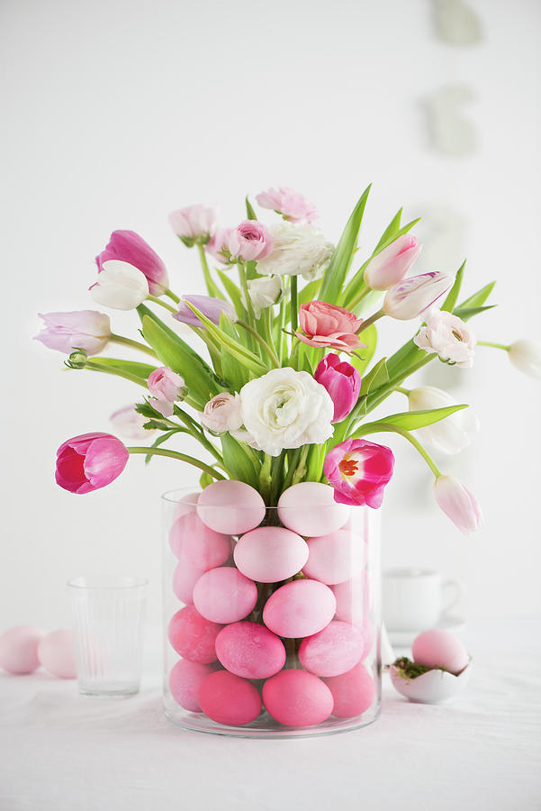 Easter Bouquet In Glass Vase Full Of Easter Eggs #1 Photograph by Fotografie-lucie-eisenmann