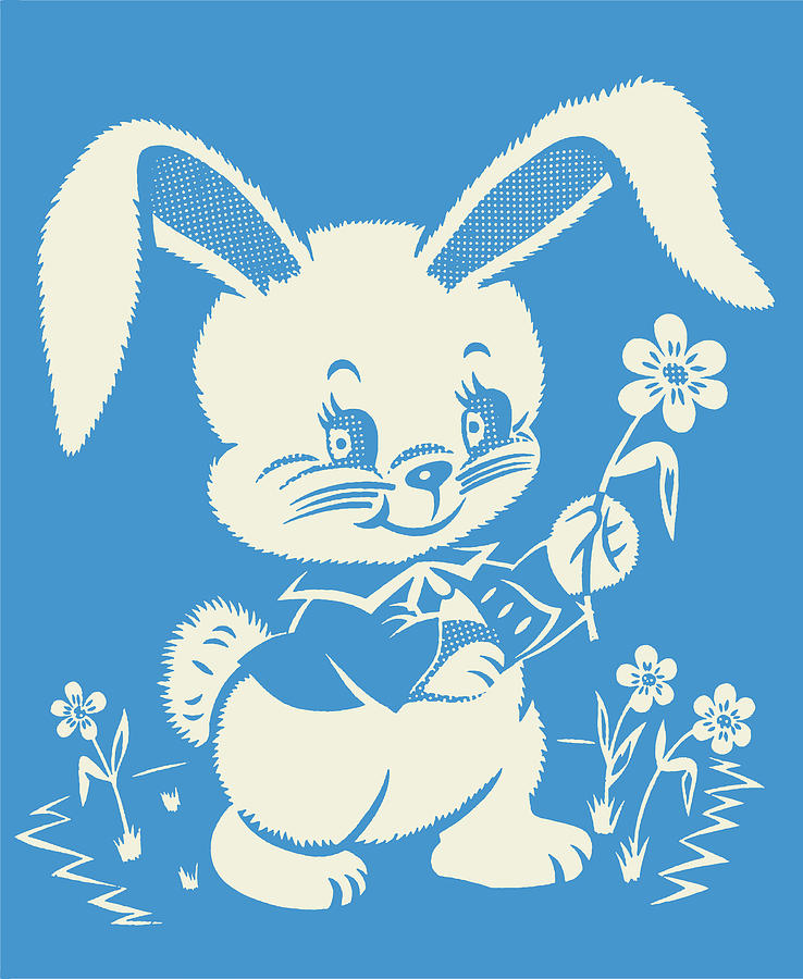 Easter Drawing - Easter Bunny Picking Flowers #1 by CSA Images