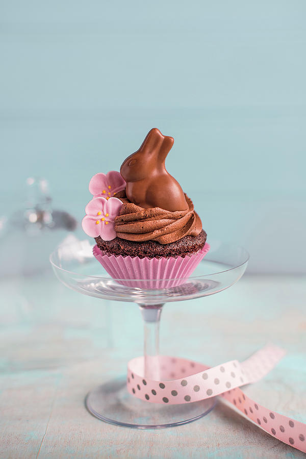 Easter Chocolate Cupcake On A Glass Stand #1 Photograph by Magdalena Hendey