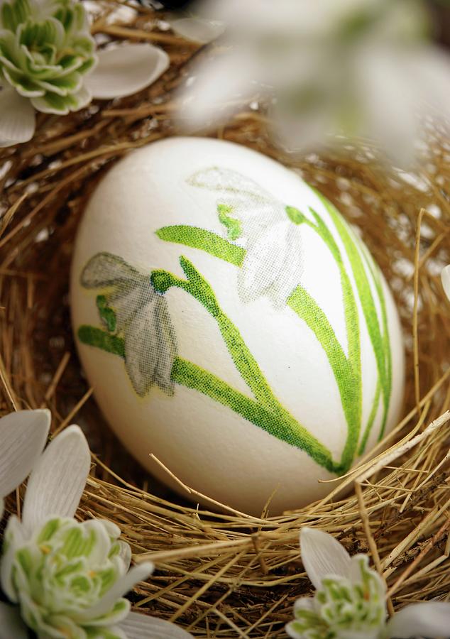 Easter Egg Decorated With Snowdrops Using Napkin Decoupage #1 Photograph by Angelica Linnhoff
