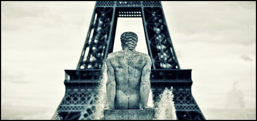 Eiffel Tower & Homme Statue #1 Digital Art by Massimo Ripani