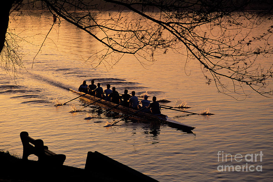 Eight Man Crew Rowing Along Montlake Cut  #1 Photograph by Jim Corwin