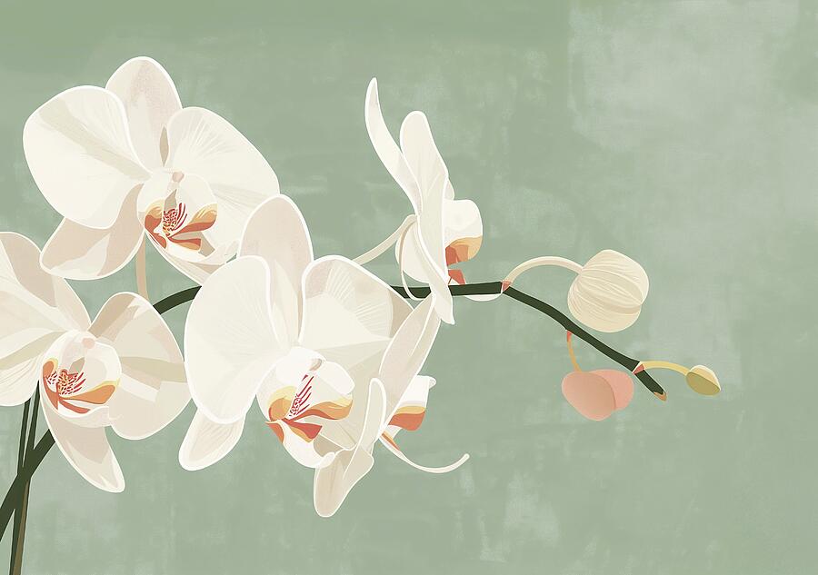 Elegant White Orchids On Green Background #1 Digital Art by Trendy Art Elegant White Orchids On Green Background #1 Digital Art by Trendy Art