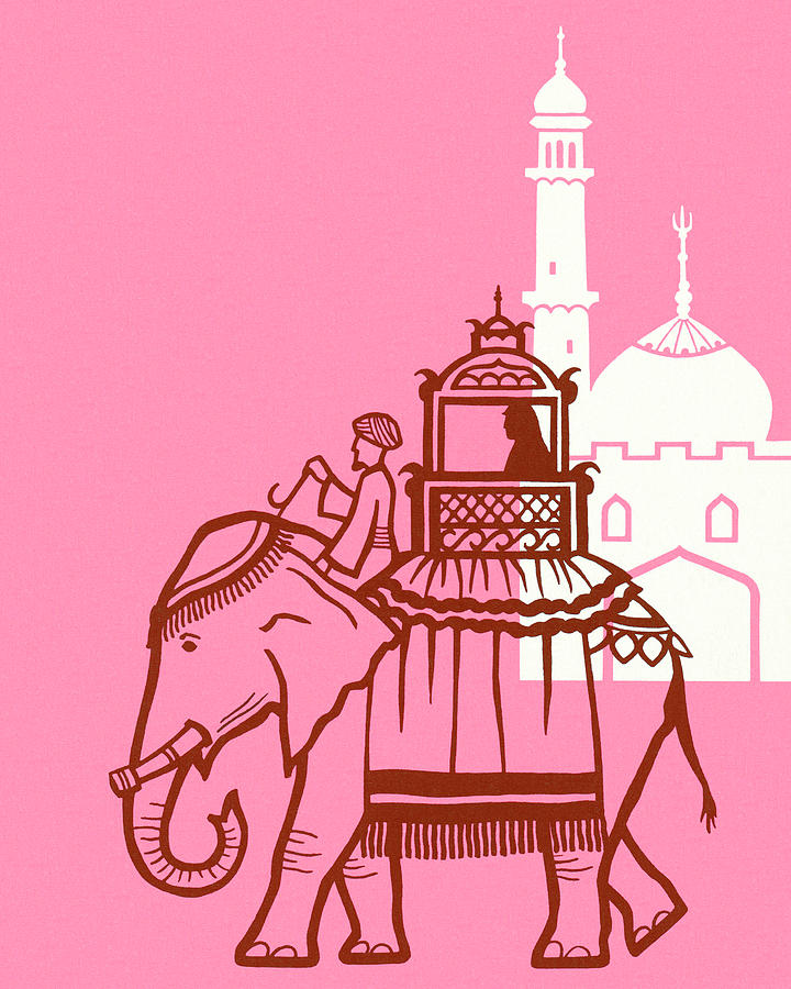 Vintage Drawing - Elephant and Mosque #1 by CSA Images