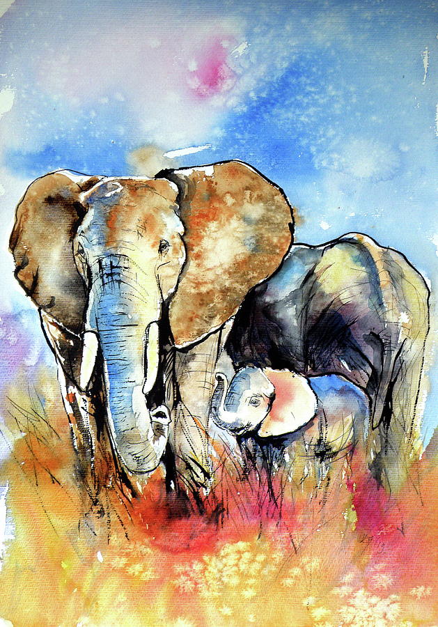 Elephant family #1 Painting by Kovacs Anna Brigitta