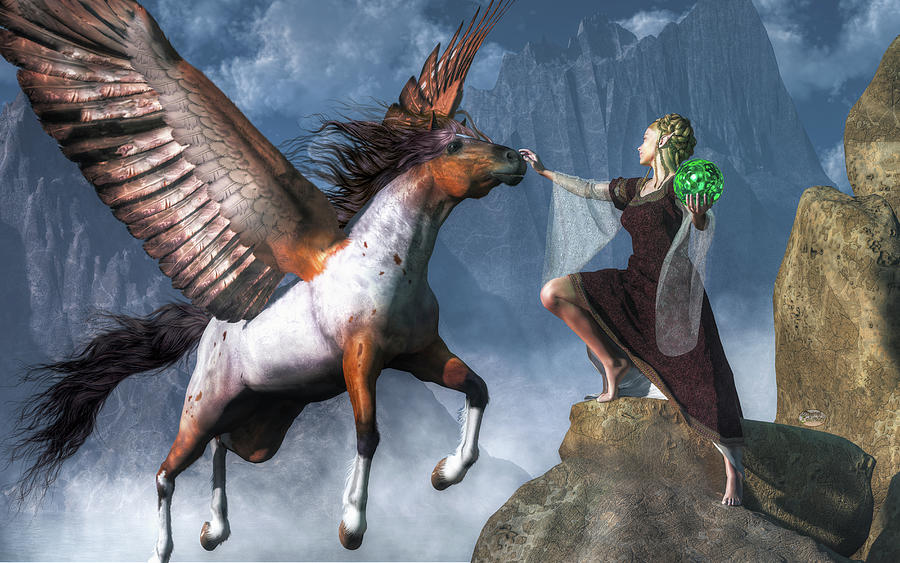 Magician Painting - Elf Summoning A Pegasus #1 by Daniel Eskridge