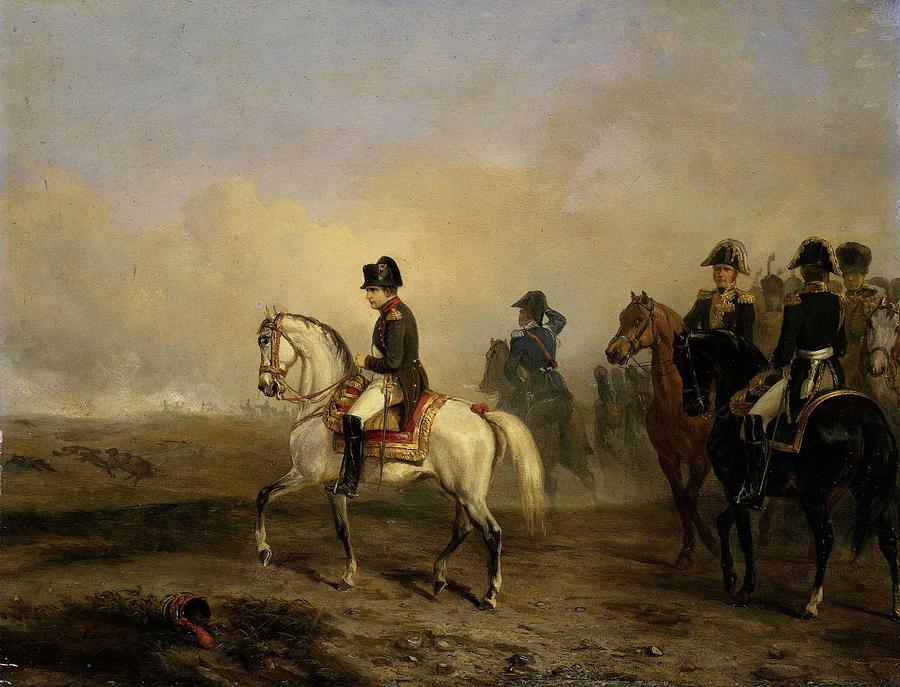 Emperor Napoleon I and his staff on horseback. #1 Painting by Horace Vernet