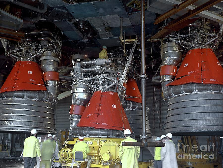 American Photograph - Engineers Installing Saturn V F-1 Engine #1 by Nasa/science Photo Library