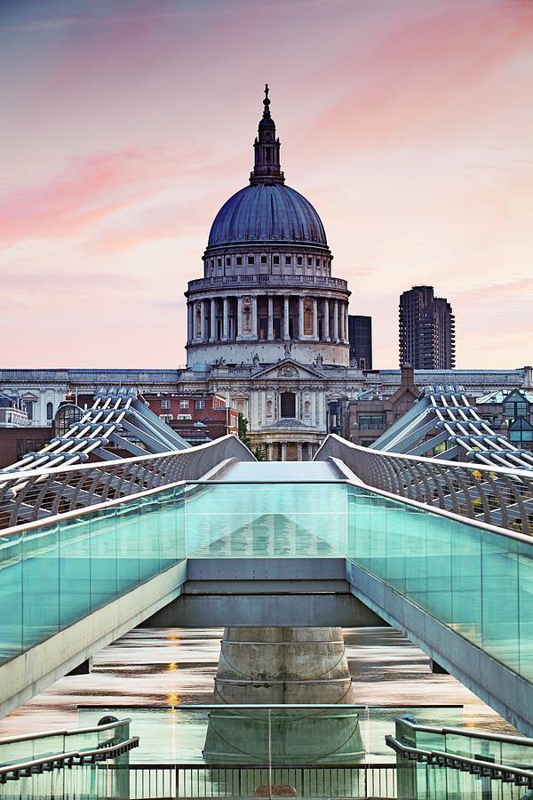England, Great Britain, British Isles, London, City Of London, Saint Pauls Cathedral And The Millennium Bridge #1 Digital Art by Richard Taylor