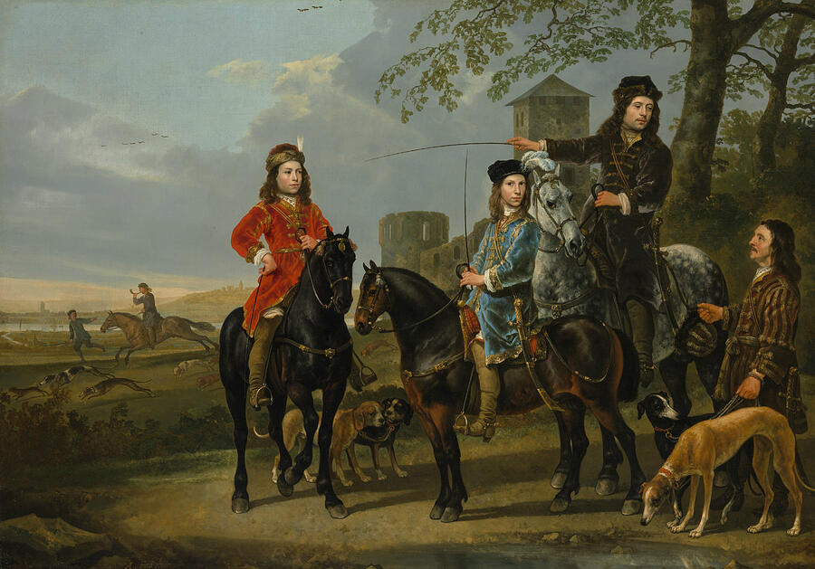 Dutch Painters Painting - Equestrian Portrait Of Cornelis And Michiel Pompe Van Meerdervoort With Their Tutor And Coachman by Aelbert Cuyp Dutch Painters Painting - Equestrian Portrait Of Cornelis And Michiel Pompe Van Meerdervoort With Their Tutor And Coachman by Aelbert Cuyp