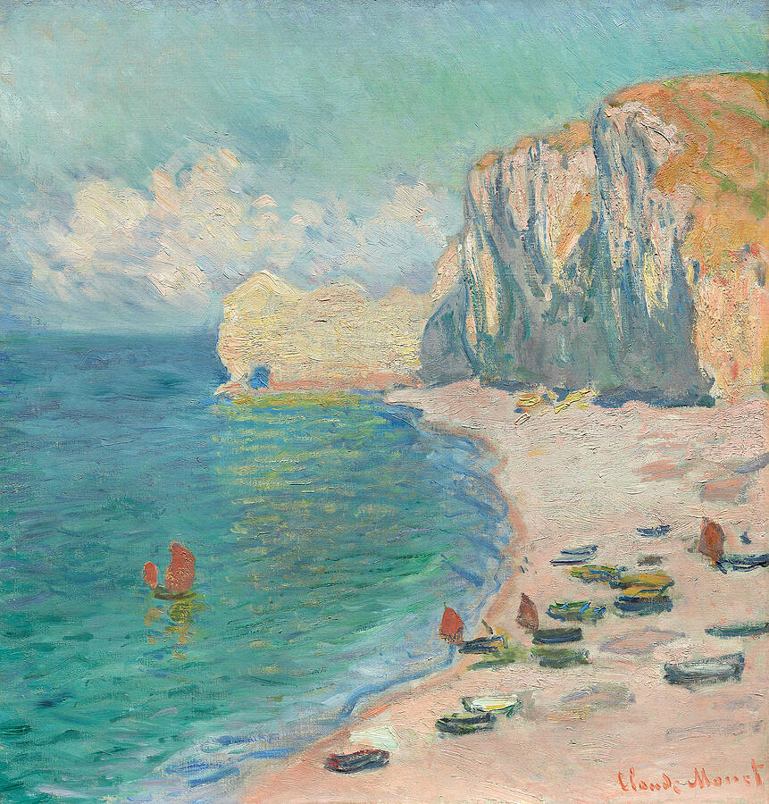 Etretat - The Beach and the Falaise dAmont, from 1885 Painting by Claude Monet