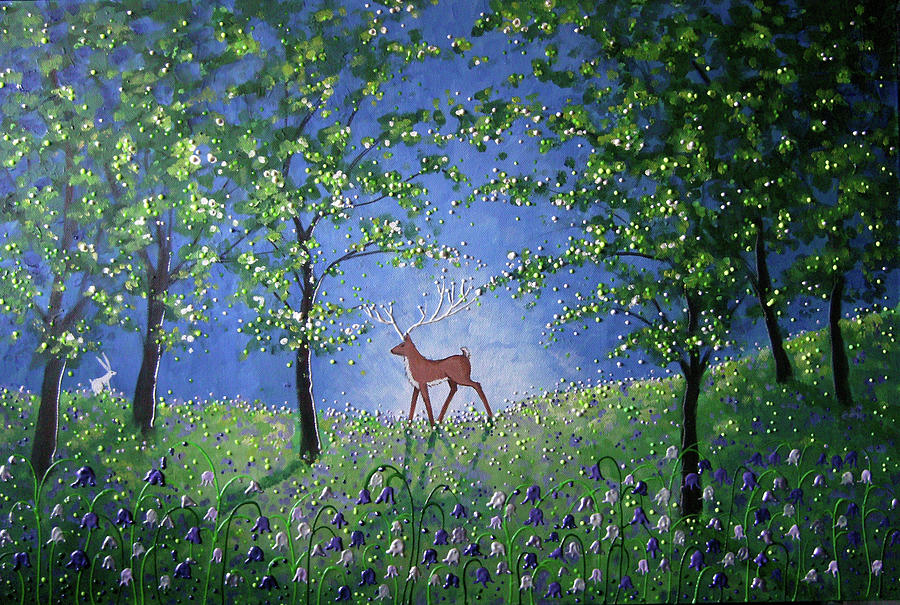 Deer Painting - Evening In The Bluebell Wood #1 by Angie Livingstone