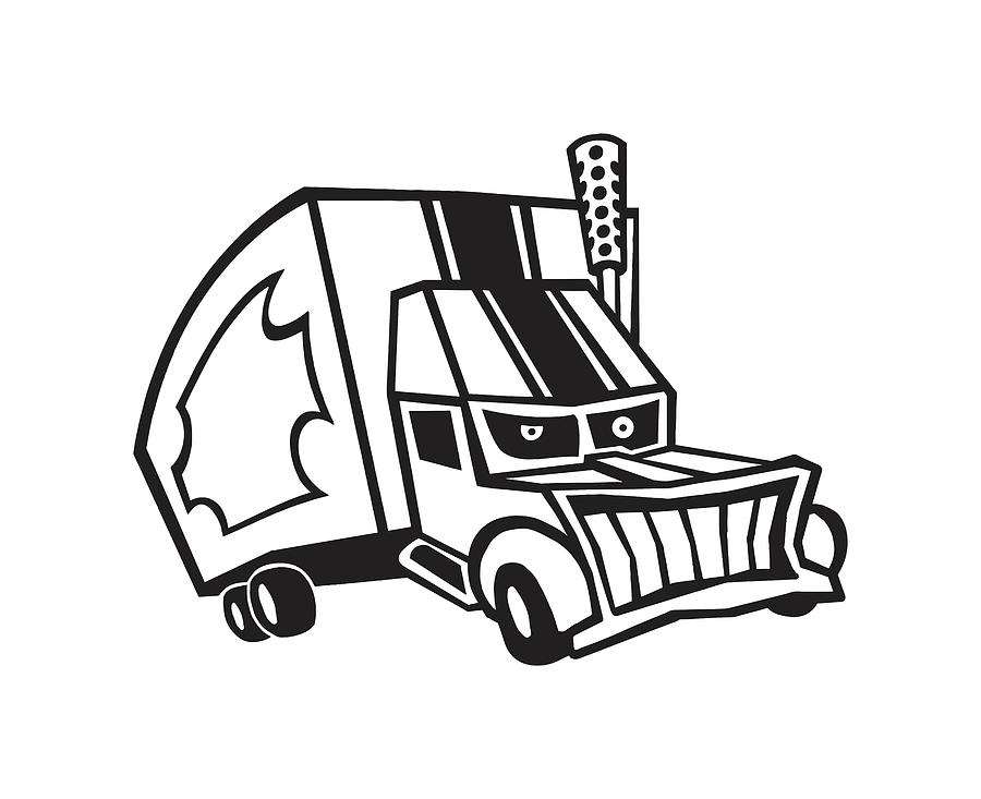 Black And White Drawing - Evil Semi Truck #1 by CSA Images