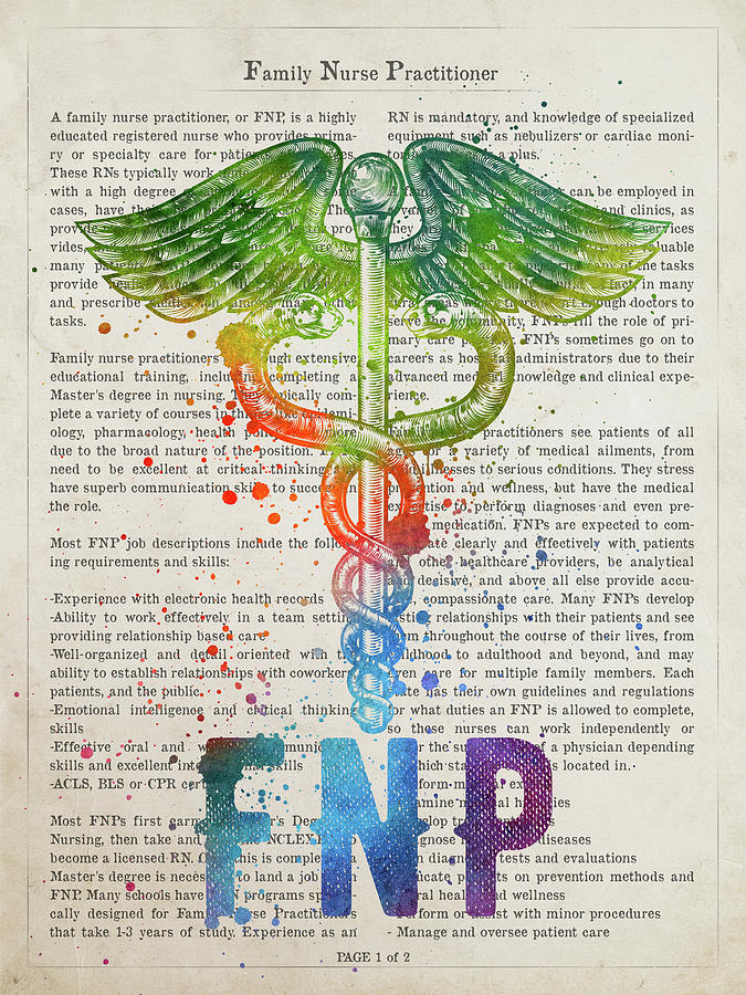 Nursing Digital Art - Family Nurse Practitioner Gift Idea With Caduceus Illustration 0 by Aged Pixel Nursing Digital Art - Family Nurse Practitioner Gift Idea With Caduceus Illustration 0 by Aged Pixel