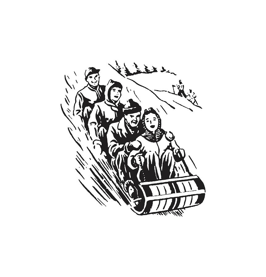 Family Riding Toboggan Drawing by CSA Images Fine Art America