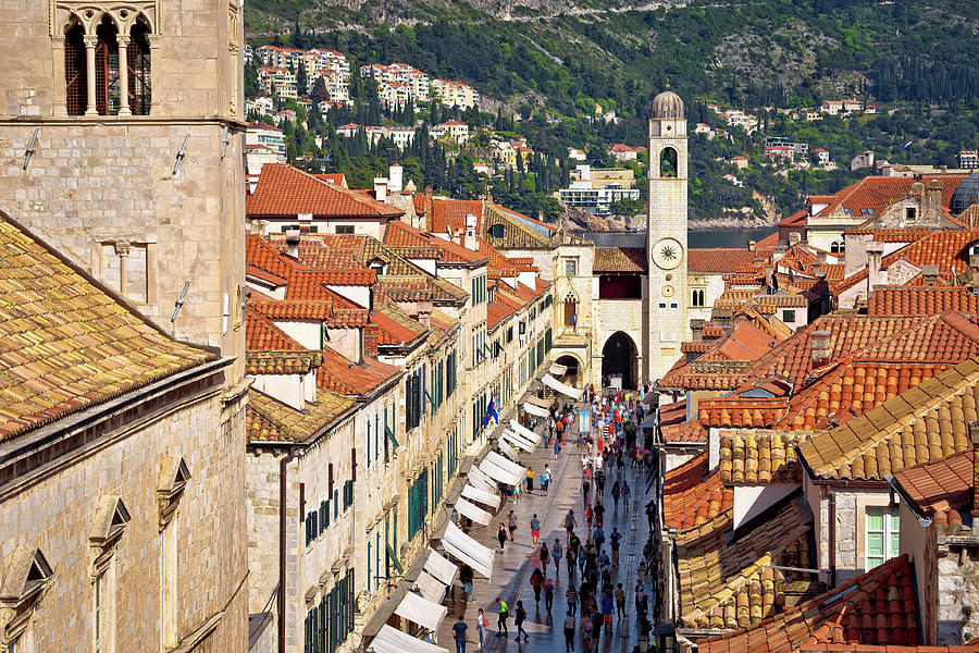 Famous Stradun street in Dubrovnik view from walls #1 Photograph by Brch Photography