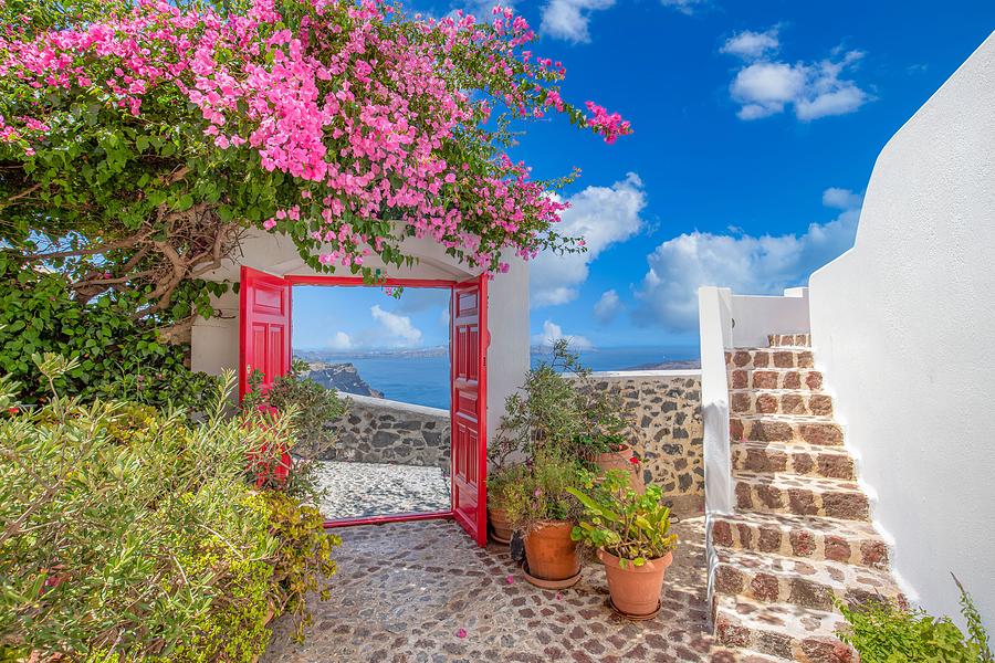 Greek Photograph - Fantastic Travel Background, Santorini #1 by Levente Bodo