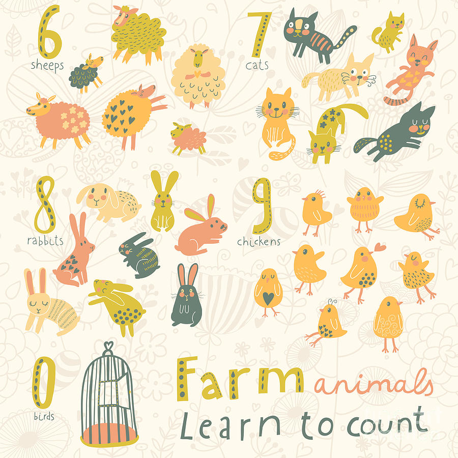 Country Digital Art - Farm Animals. Learn To Count Part One by Smilewithjul Country Digital Art - Farm Animals. Learn To Count Part One by Smilewithjul