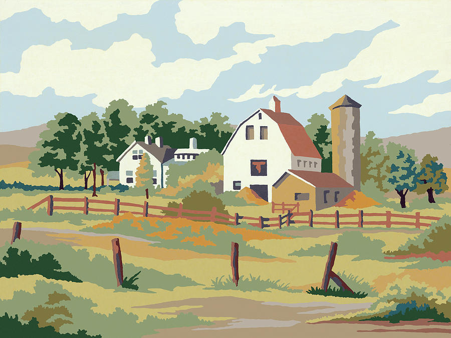 Vintage Drawing - Farm Landscape #1 by CSA Images