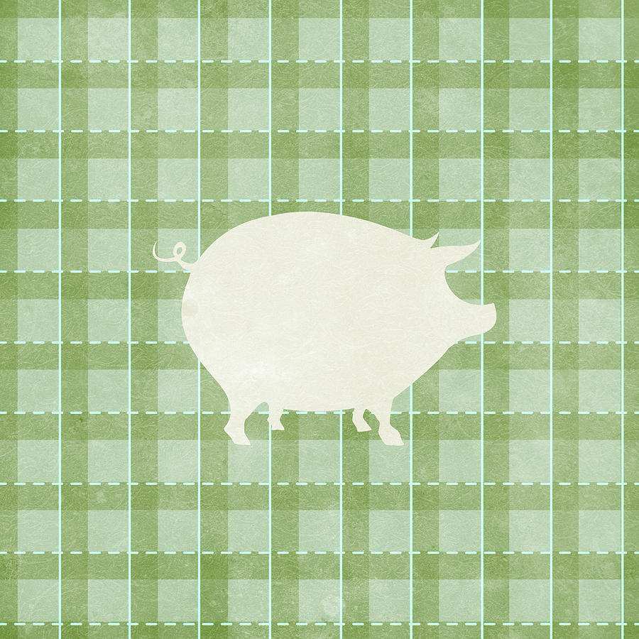 Farm Mixed Media - Farm Pig On Plaid #1 by Elizabeth Medley