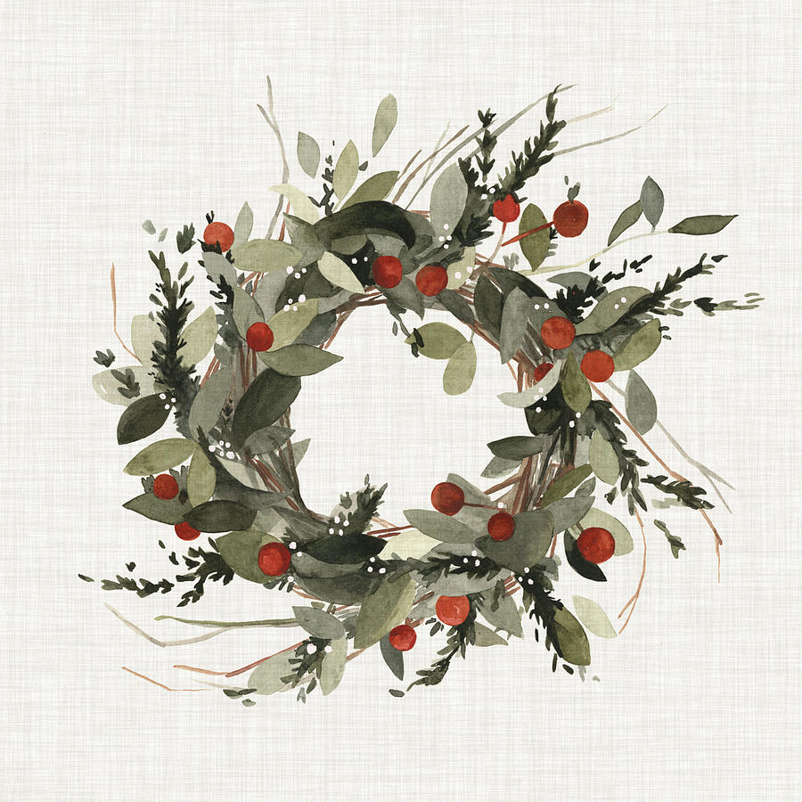 Holiday Painting - Farmhouse Wreath I #1 by Emma Scarvey